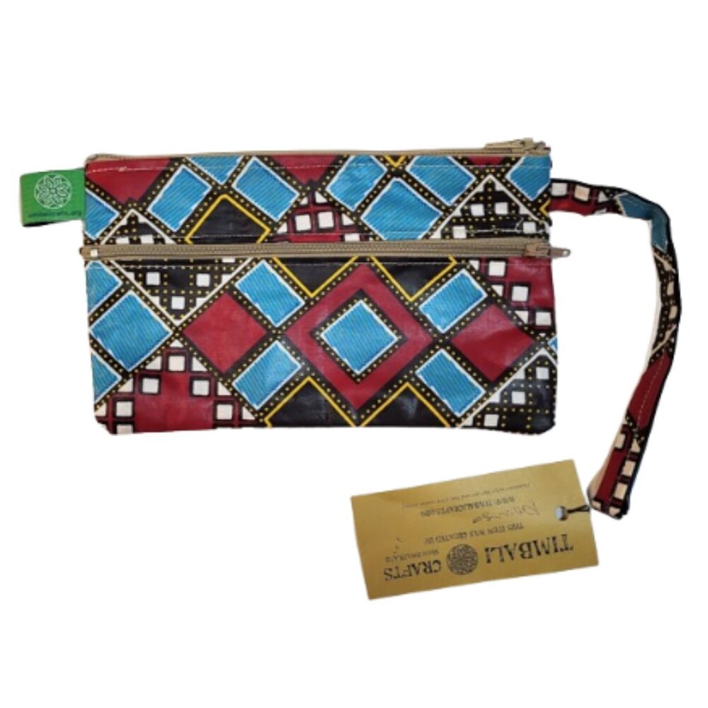 TIMBALI CRAFTS Handmade African Triple Zip Wristlet - NWT